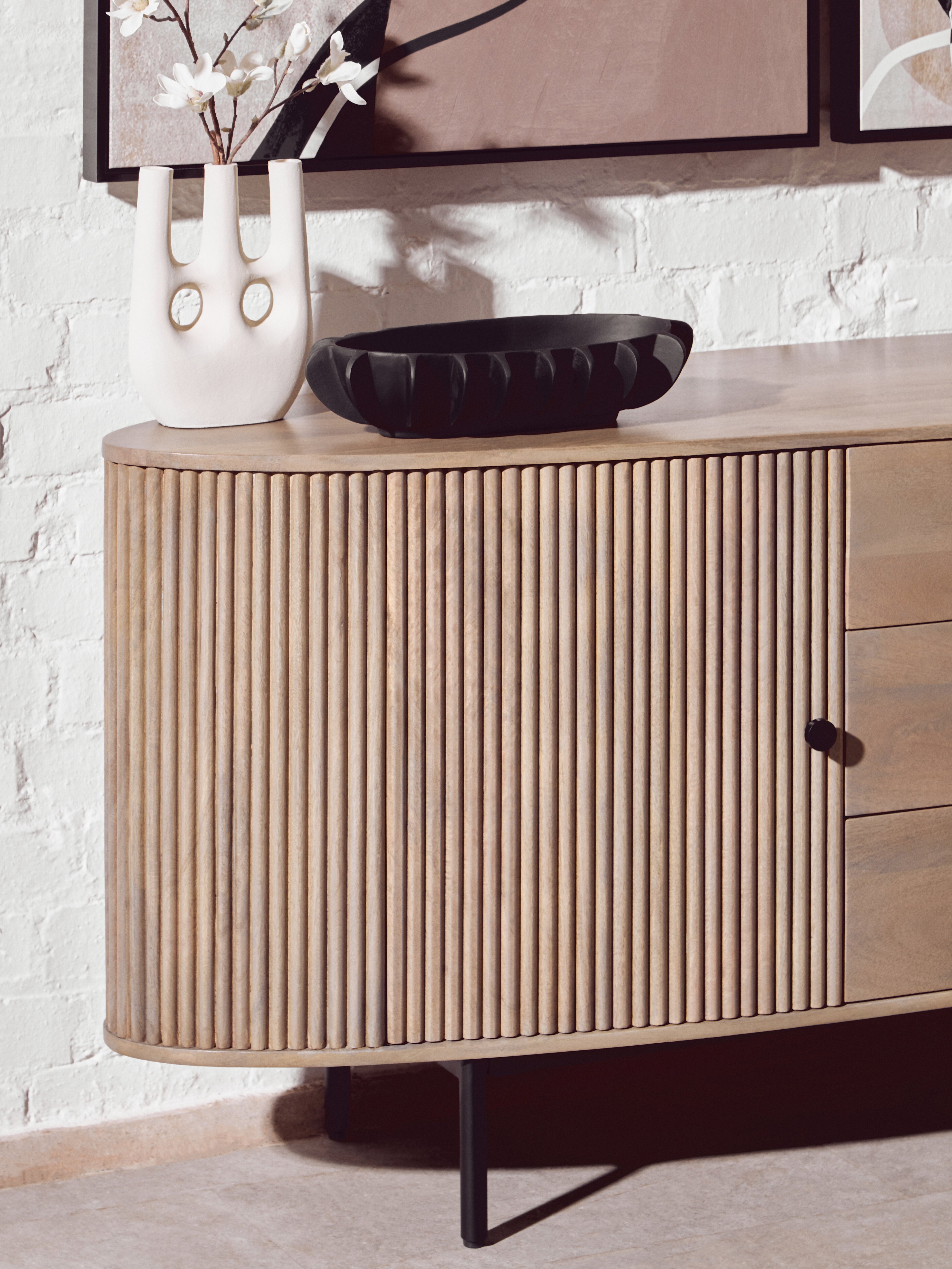 Kelda Grey Mango Wood Ridged Sideboard